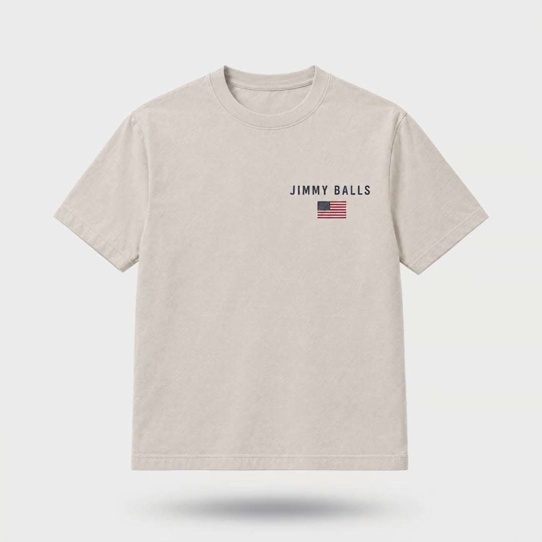 Flock Off Tee in natural rotating 360 degrees, front and back prints