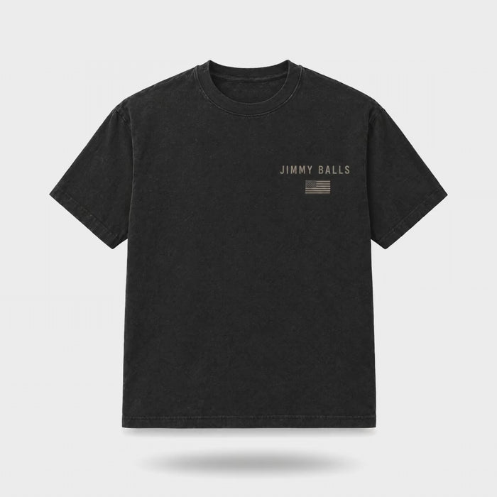 Flock Off Tee in washed black rotating 360 degrees, front and back prints